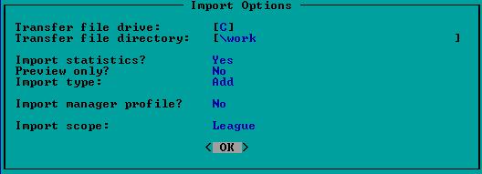 Stats Import Option Window